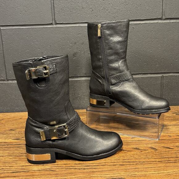 Vince Camuto Walda Black Leather Moto Biker Boots Women’s 8.5 - Picture 2 of 8